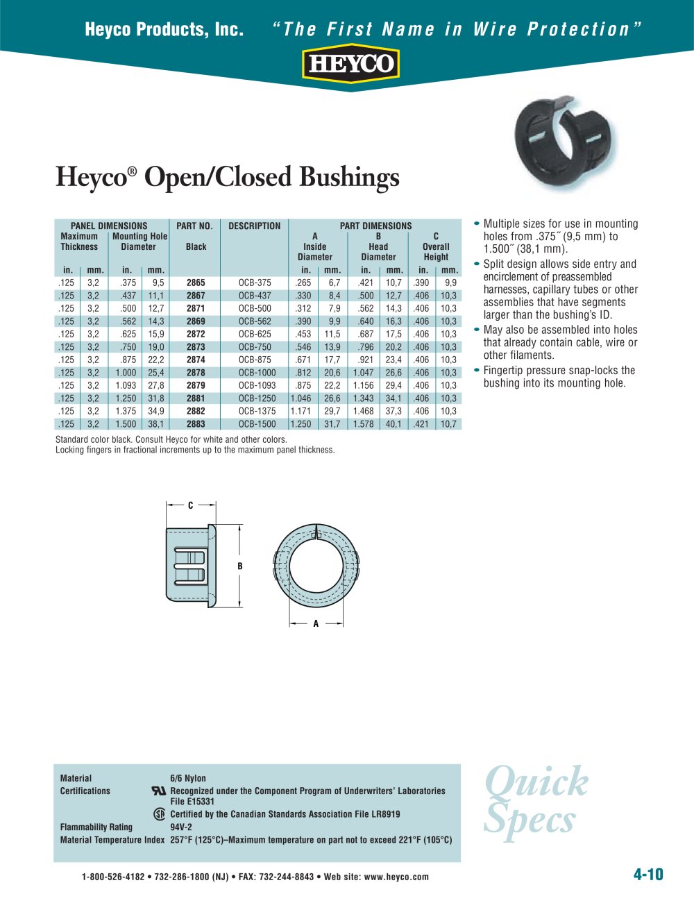 Heyco&reg; Open/Closed Bushings - Heyco