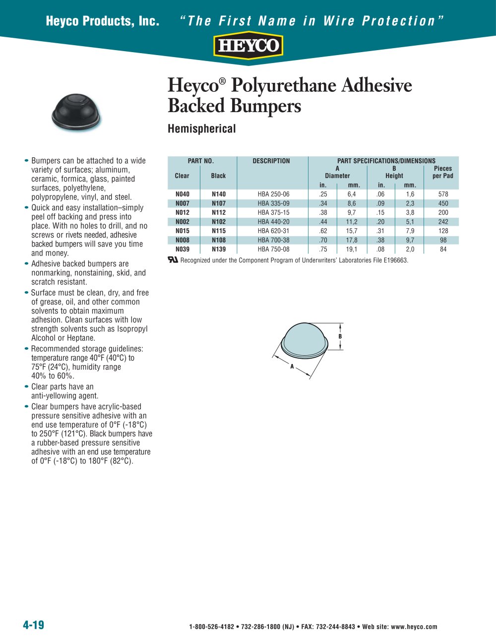 Heyco&reg; Polyurethane Adhesive Backed Bumpers - Heyco