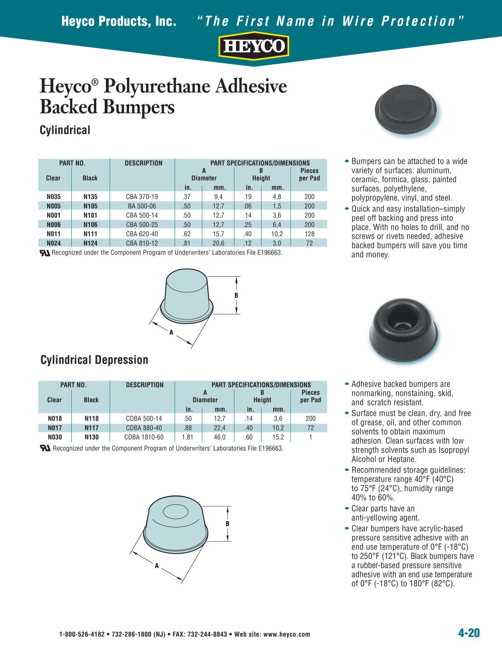 Heyco&reg; Polyurethane Adhesive Backed Bumpers Cylindrical - Heyco