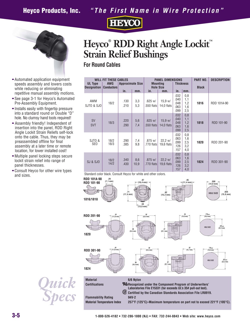 Heyco&reg; RDD Right Angle Lockit� Strain Relief Bushings - Heyco