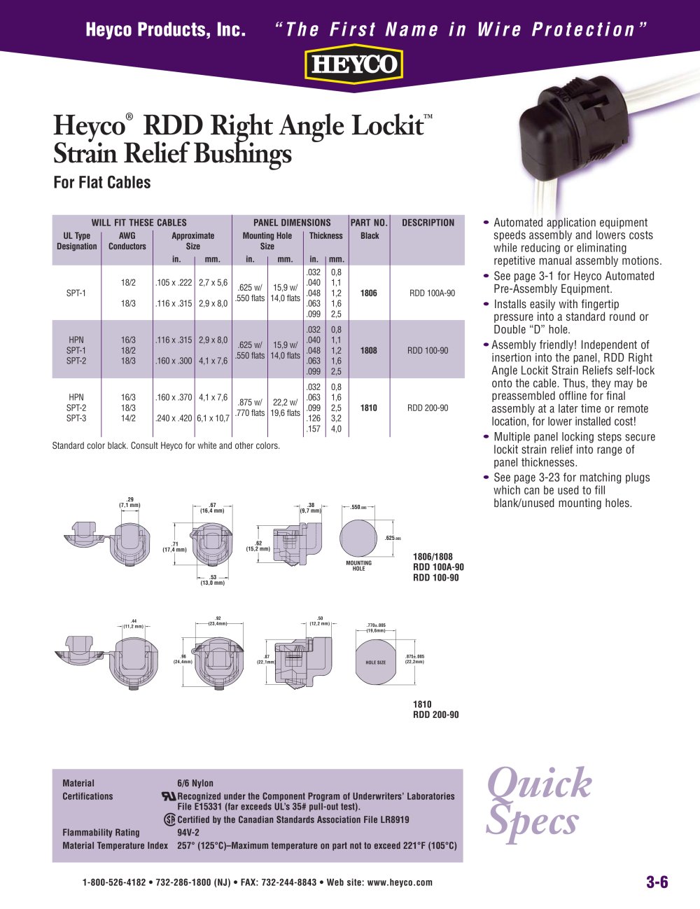 Heyco&reg; RDD Right Angle Lockit� Strain Relief Bushings For Flat Cables - Heyco