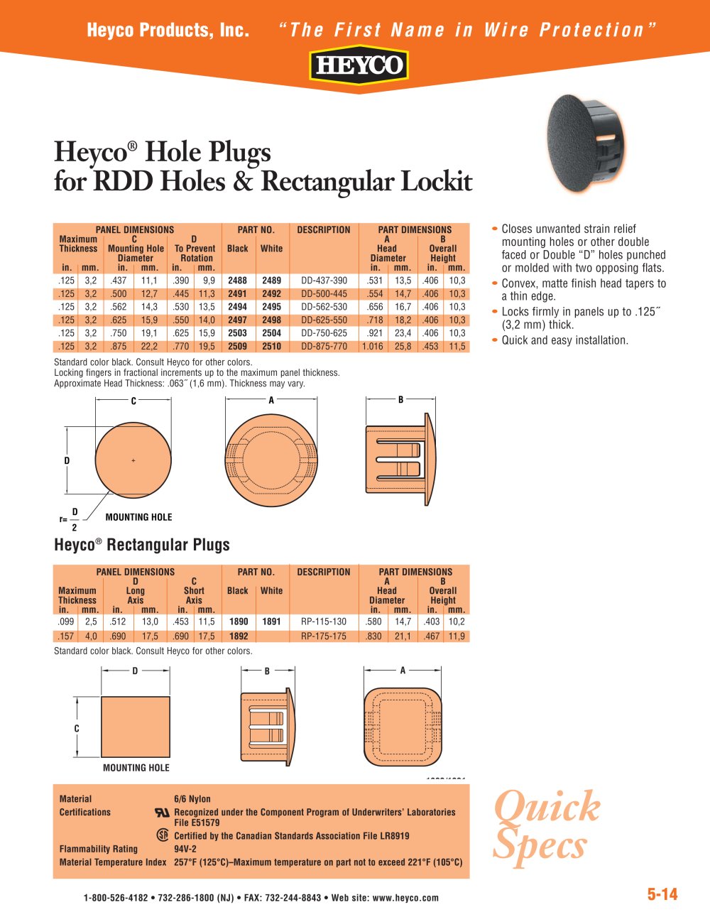 Heyco&reg; Rectangular Plugs - Heyco