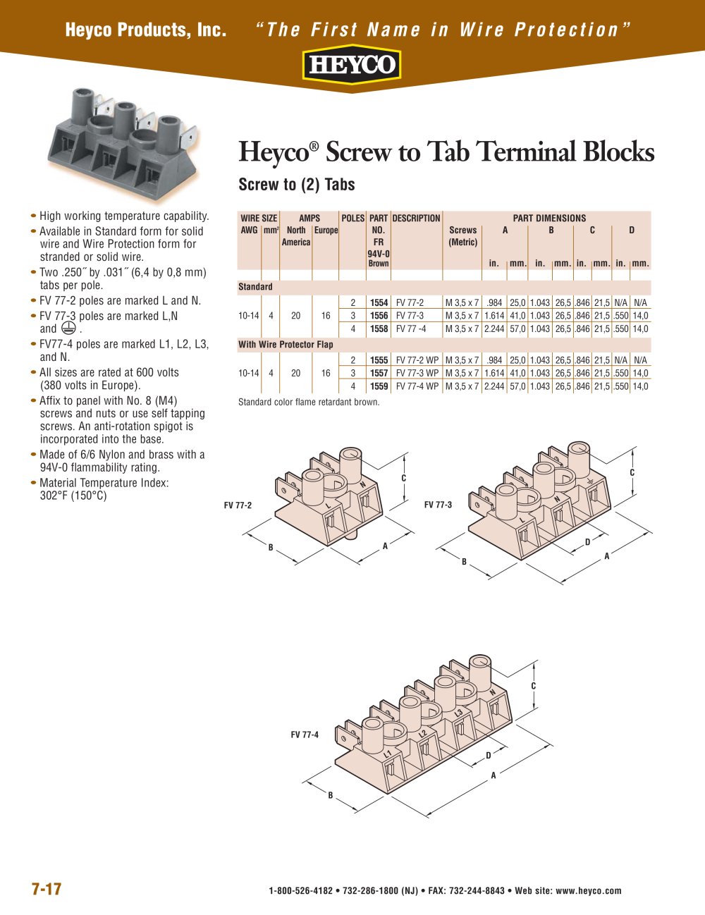 Heyco&reg; Screw to Tab Terminal Blocks Screw to (2) Tabs - Heyco