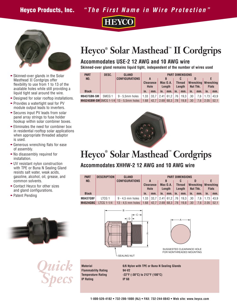 Heyco&reg; Solar Masthead� Cordgrips - Heyco
