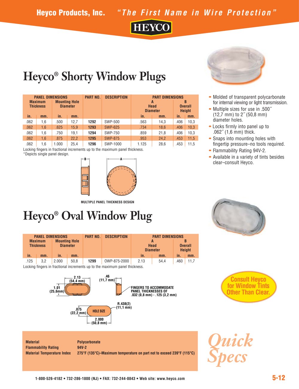 Heyco&reg; Specialty Window Plugs - Heyco