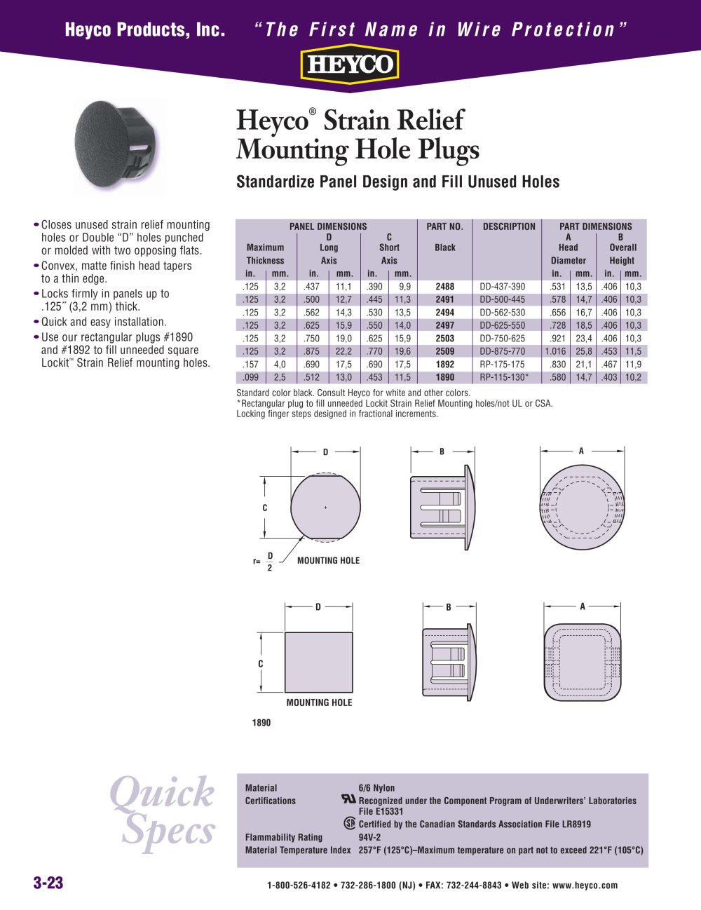 Heyco&reg; Strain Relief Mounting Hole Plugs Standardize Panel Design and Fill Unused Holes - Heyco