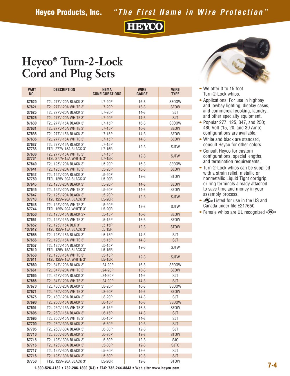 Heyco&reg; Turn-2-Lock Cord and Plug Sets - Heyco