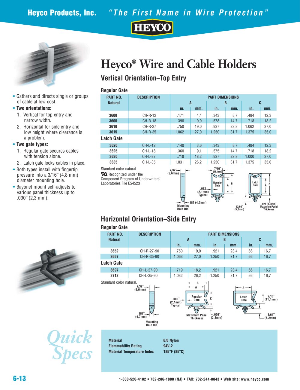 Heyco&reg; Wire and Cable Holders Vertical Orientation�Top Entry - Heyco