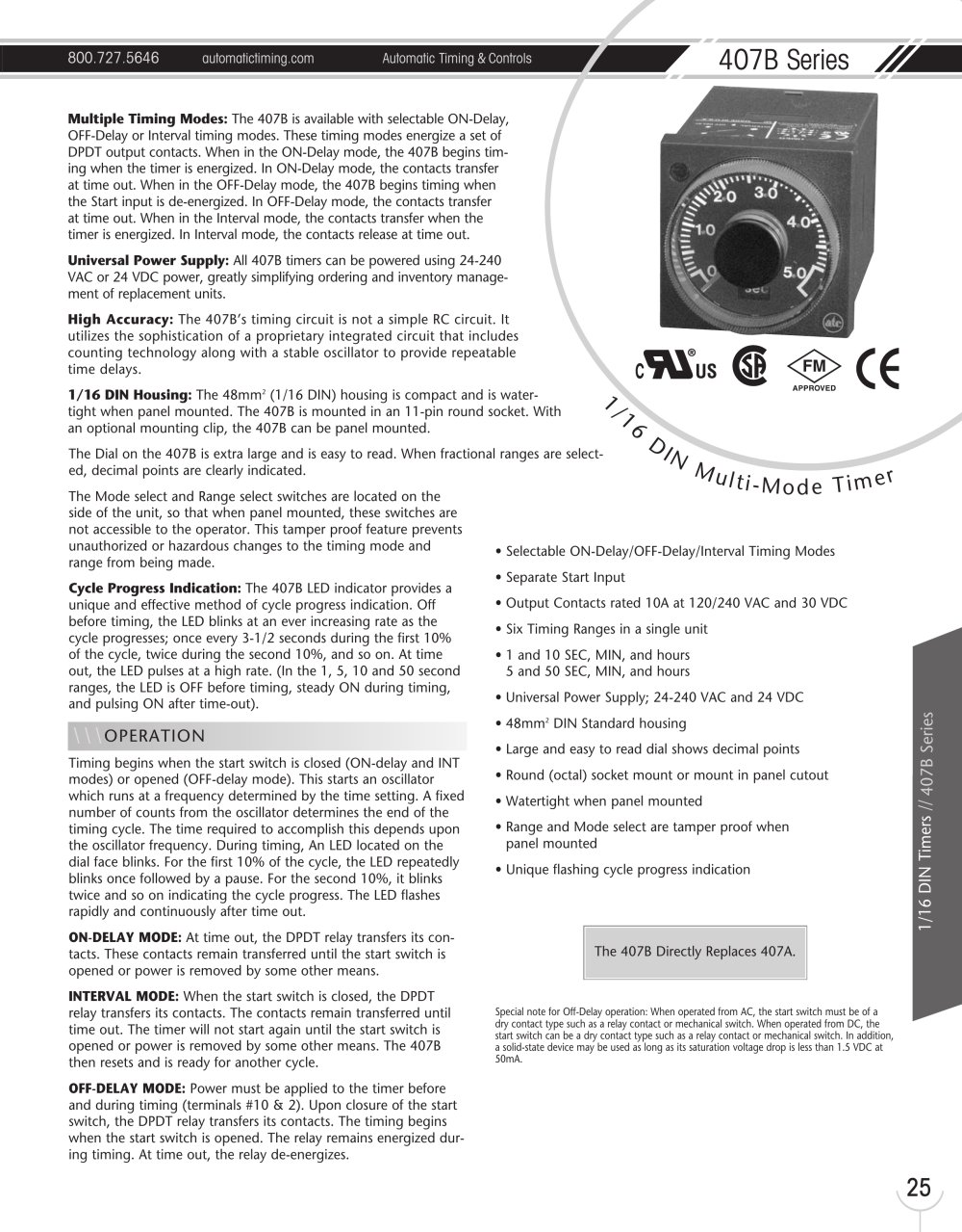 Marsh Bellofram Automatic Timing & Controls 407B Series 1/16 DIN Multi-Mode Timer - Marsh Bellofram
