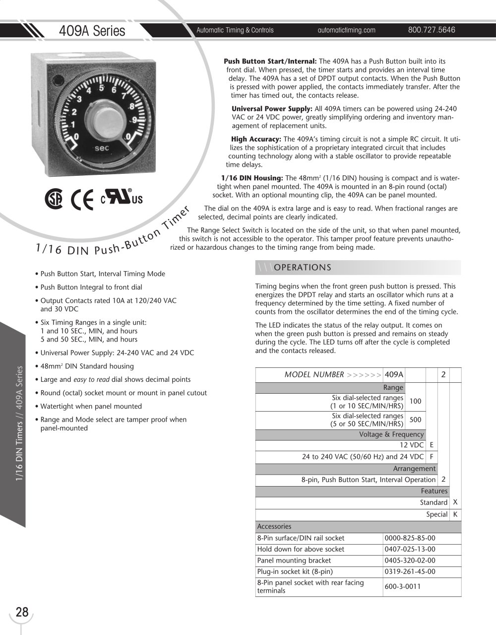 Marsh Bellofram Automatic Timing & Controls 409A Series 1/16 DIN Push-Button Timer - Marsh Bellofram