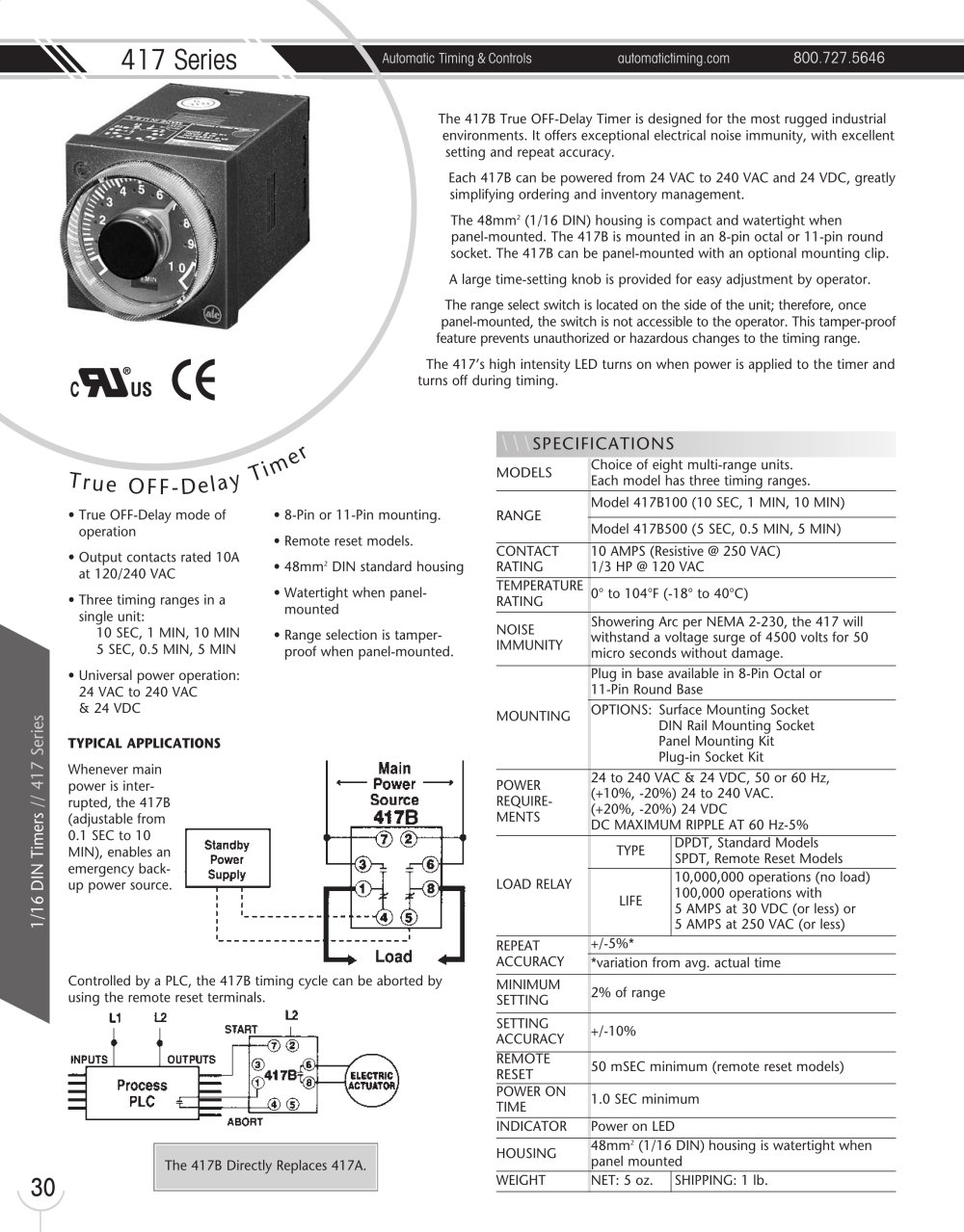 Marsh Bellofram Automatic Timing & Controls 417 Series True OFF-Delay Timer - Marsh Bellofram