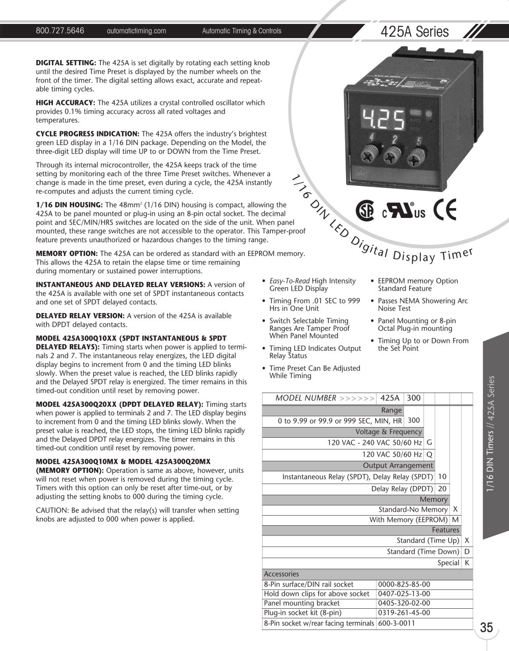 Marsh Bellofram Automatic Timing & Controls 425A Series 1/16 DIN LED Digital Display Timer - Marsh Bellofram