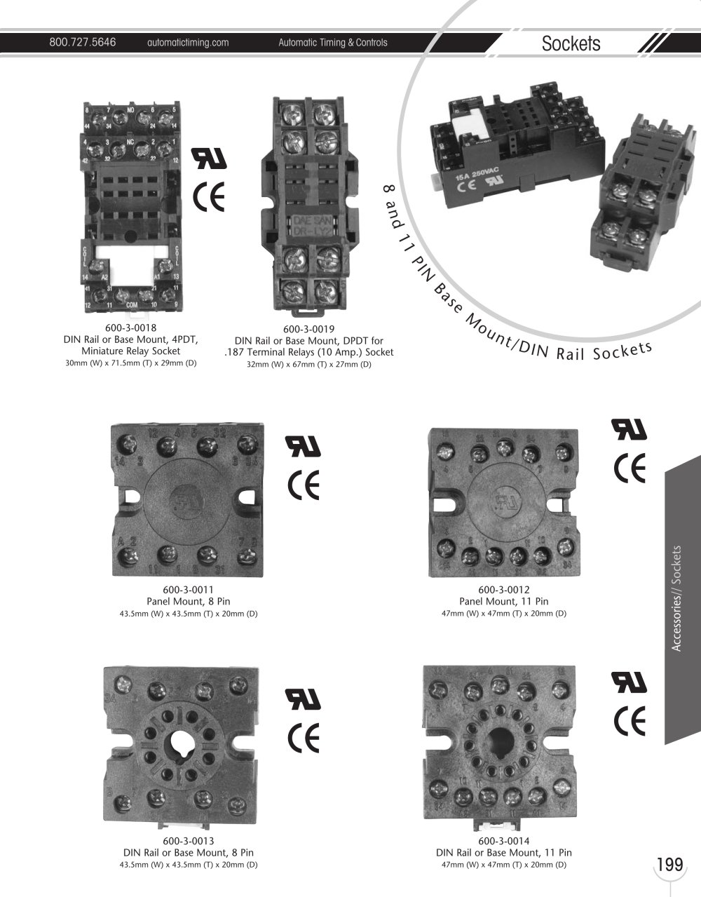 Marsh Bellofram Automatic Timing & Controls 8 and 11 PIN Base Mount/DIN Rail Sockets - Marsh Bellofram