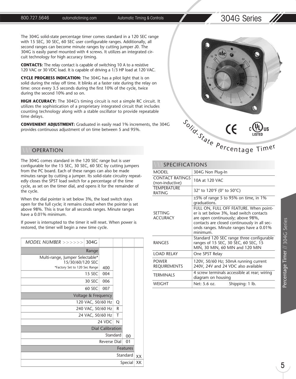 Marsh Bellofram Automatic Timing & Controls Division 304G Series Solid State Industrial Percentage Timer - Marsh Bellofram