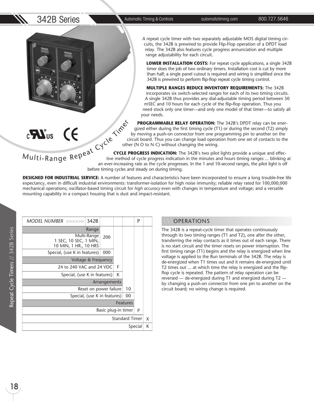 Marsh Bellofram Automatic Timing & Controls Division 342B Series Multi-Range Repeat Cycle Timer - Marsh Bellofram
