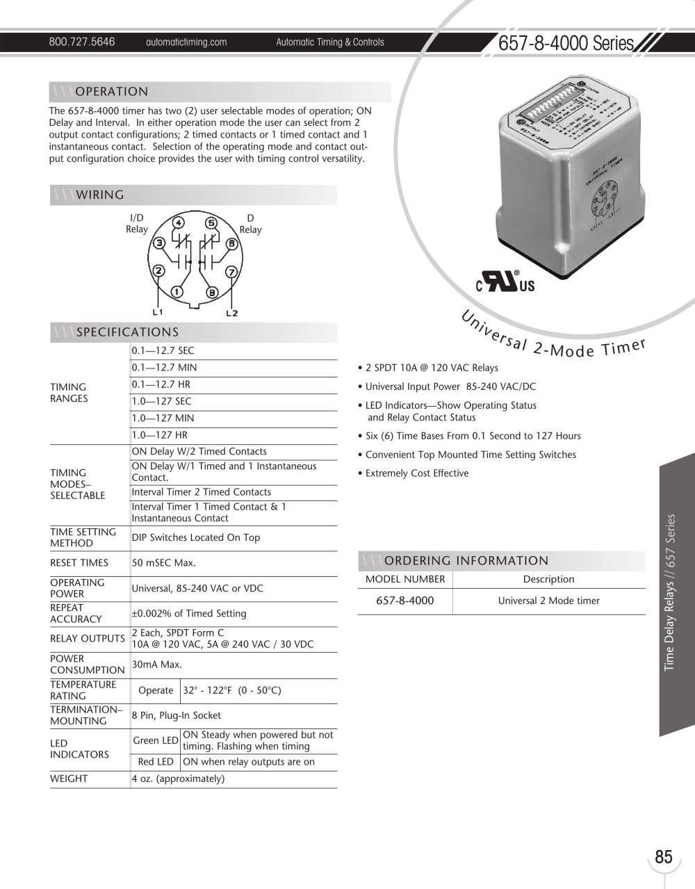 Marsh Bellofram Automatic Timing & Controls Division 657-8-4000 Series Universal 2-Mode Timer - Marsh Bellofram