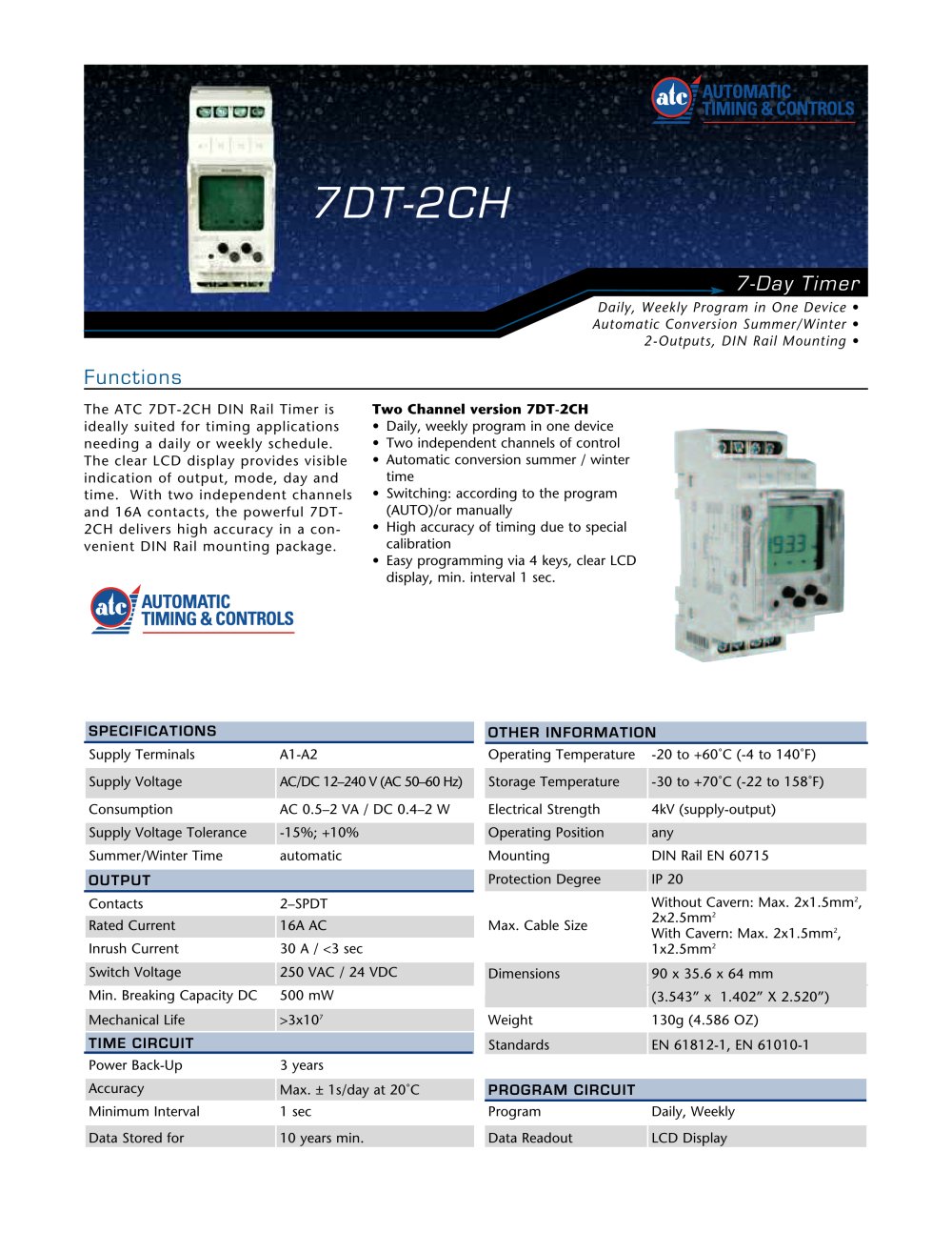 Marsh Bellofram Automatic Timing & Controls Division 7DT-2CH DIN Rail Timer - Marsh Bellofram