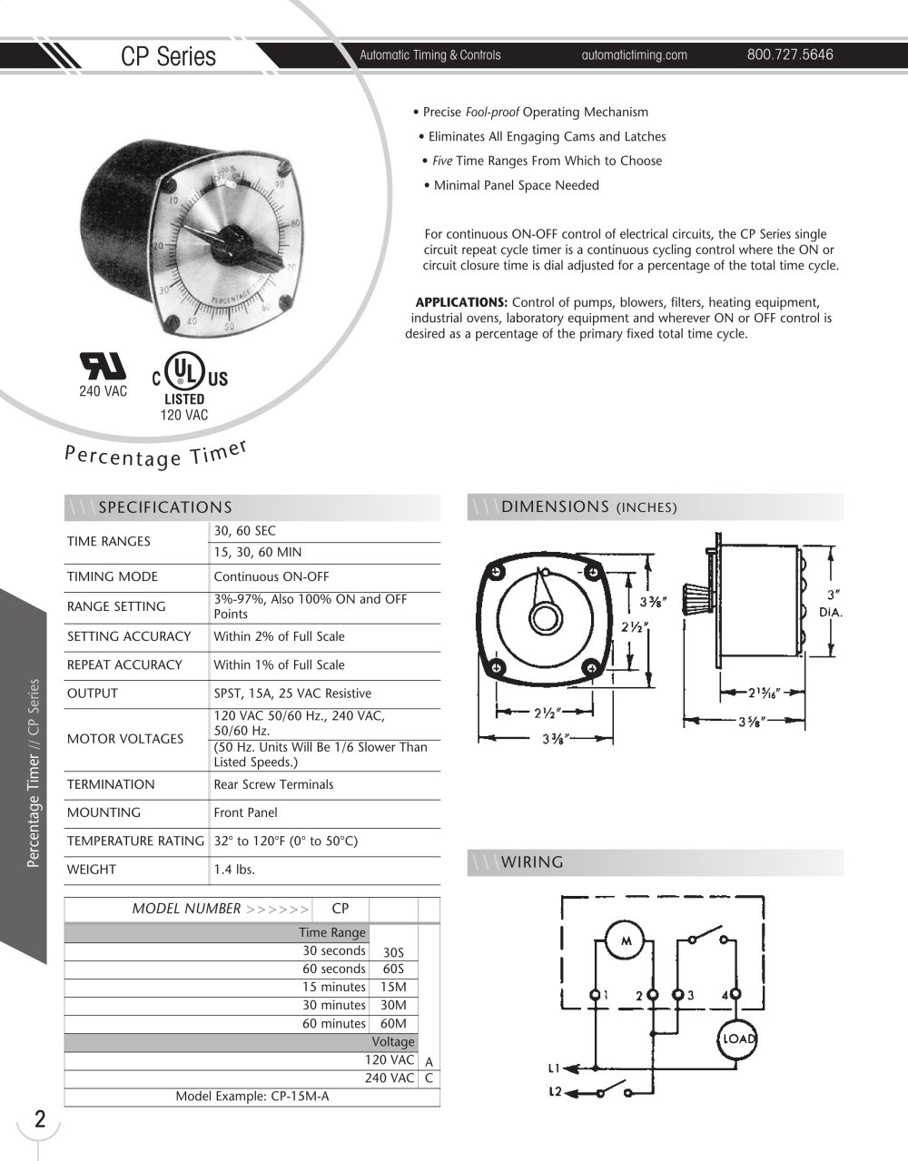 Marsh Bellofram Automatic Timing & Controls Division CP Series Percentage Timer - Marsh Bellofram