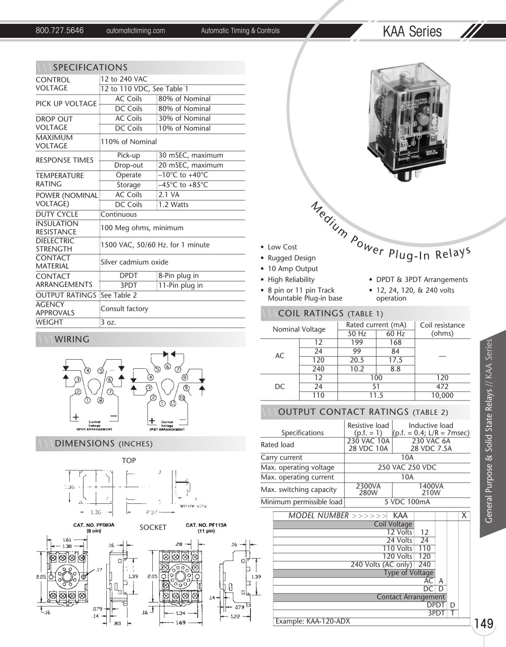 Marsh Bellofram Automatic Timing & Controls KAA Series Medium Power Plug-in Relays - Marsh Bellofram