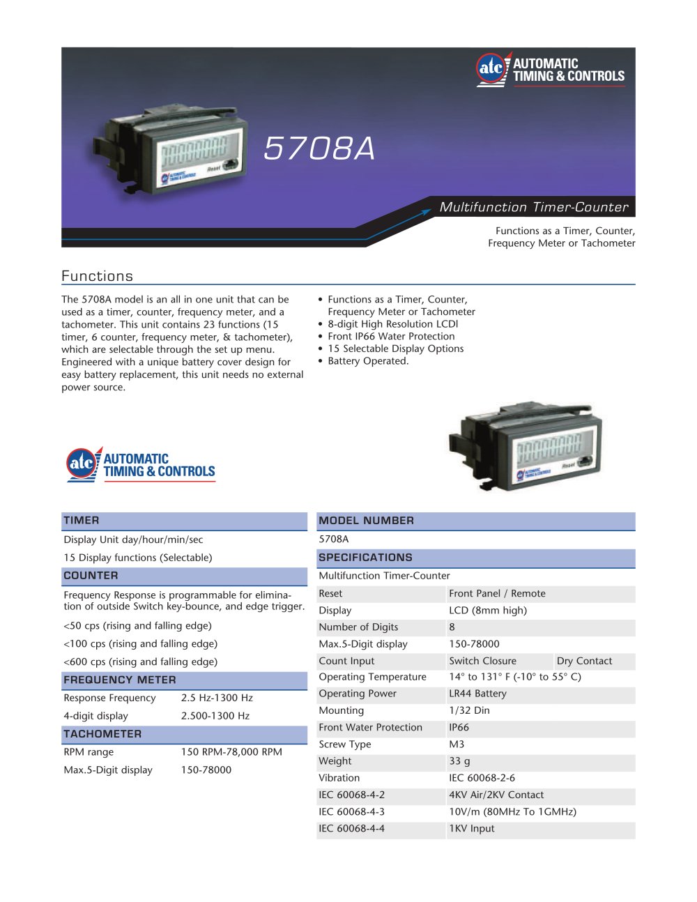 Marsh Bellofram Automatic Timing & Controls Model 5708A Multi-Function Timer/Counter - Marsh Bellofram