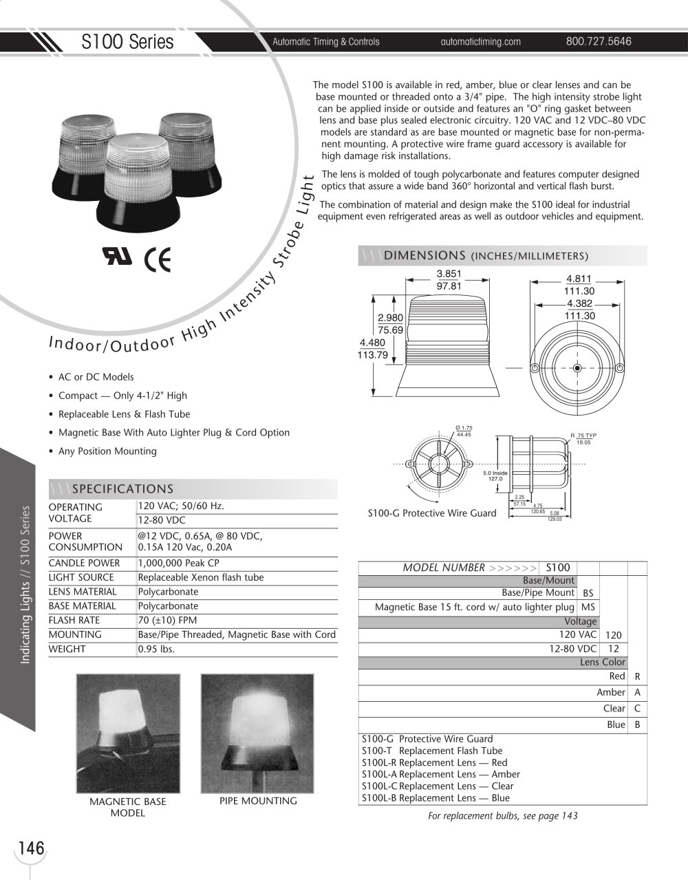 Marsh Bellofram Automatic Timing & Controls S100 Series High-Intensity Strobe Lights - Marsh Bellofram