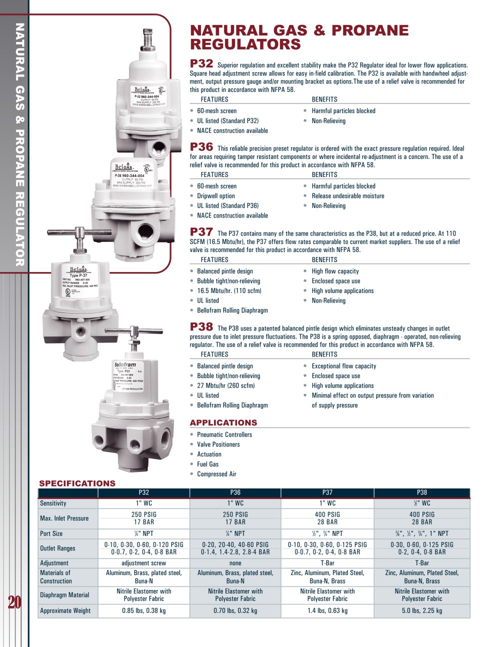 Marsh Bellofram BelGAS Division P32-P38 Natural Gas & Propane Regulators - Marsh Bellofram