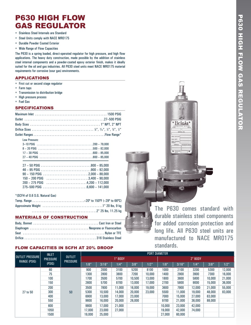 Marsh Bellofram BelGAS Division P630 High Flow Gas Regulator - Marsh Bellofram