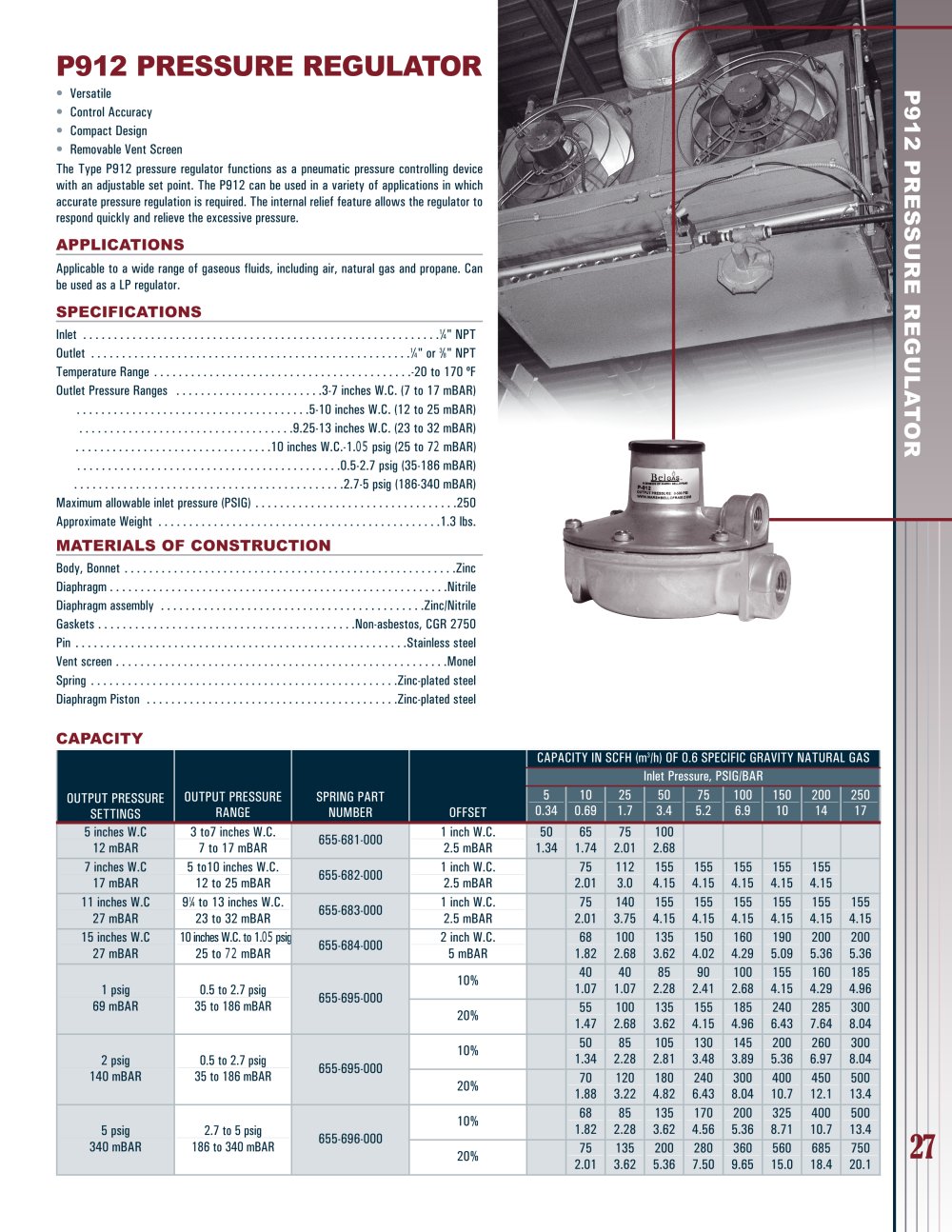 Marsh Bellofram BelGAS Division P912 Pressure Regulator - Marsh Bellofram