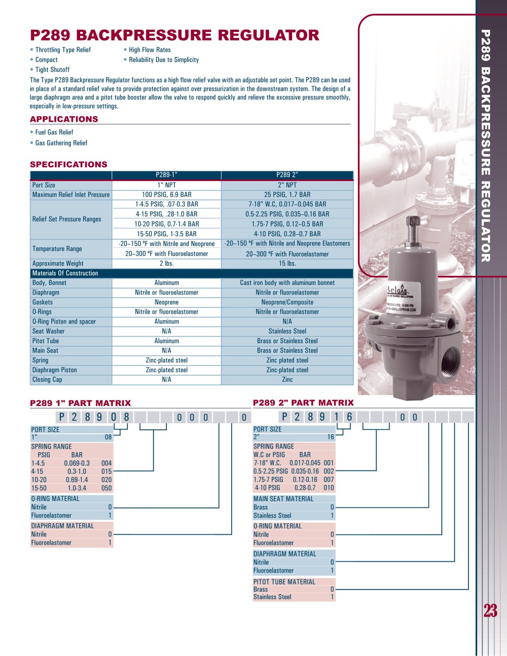 Marsh Bellofram BelGAS Division Type P289 Backpressure Regulator - Marsh Bellofram