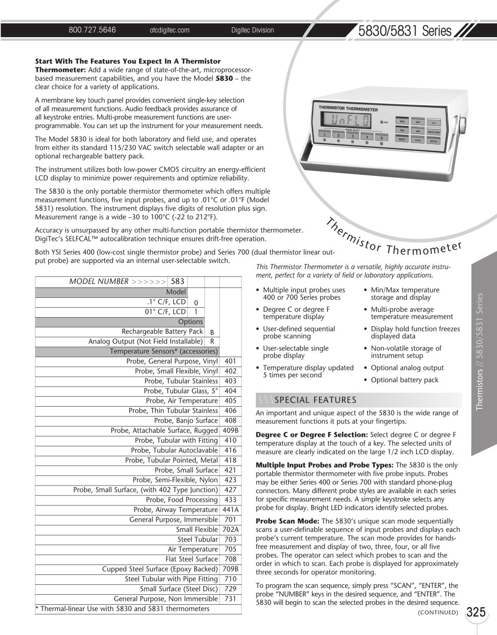 Marsh Bellofram DigiTec Division 5830/5831 Series Thermistor Thermometer - Marsh Bellofram