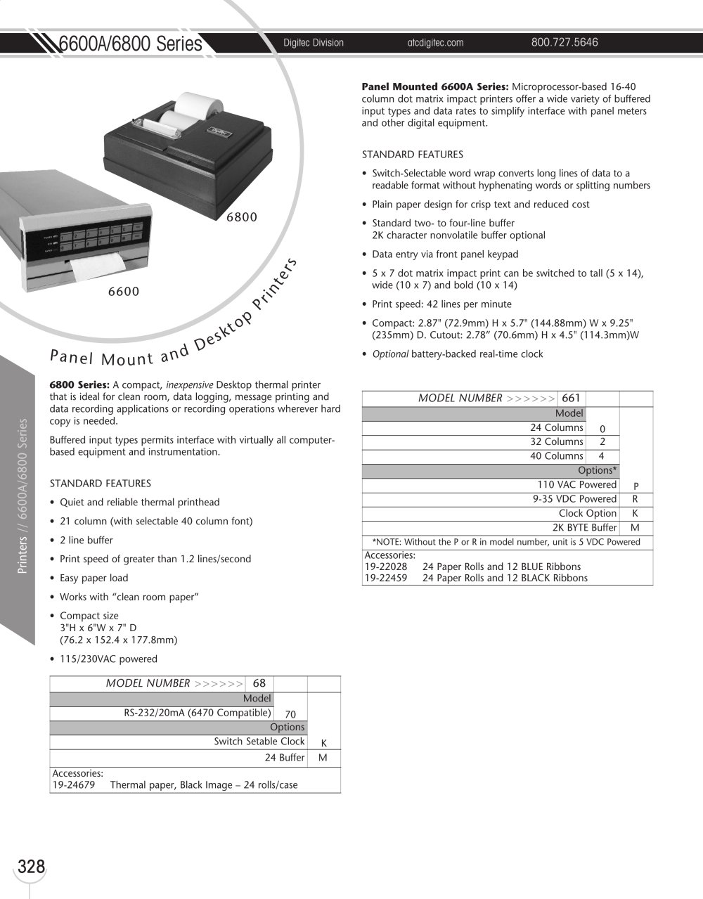 Marsh Bellofram DigiTec Division 6600 and 6800 Series Panel Mount and Desktop Printers - Marsh Bellofram