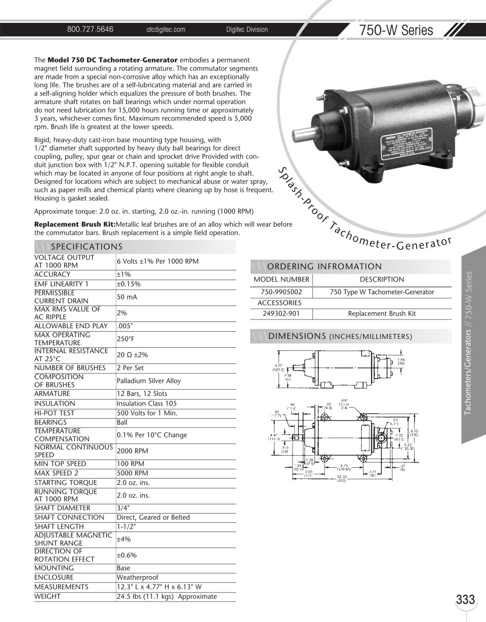 Marsh Bellofram DigiTec Division 750-W Series Splashproof Tachometer/Generator - Marsh Bellofram
