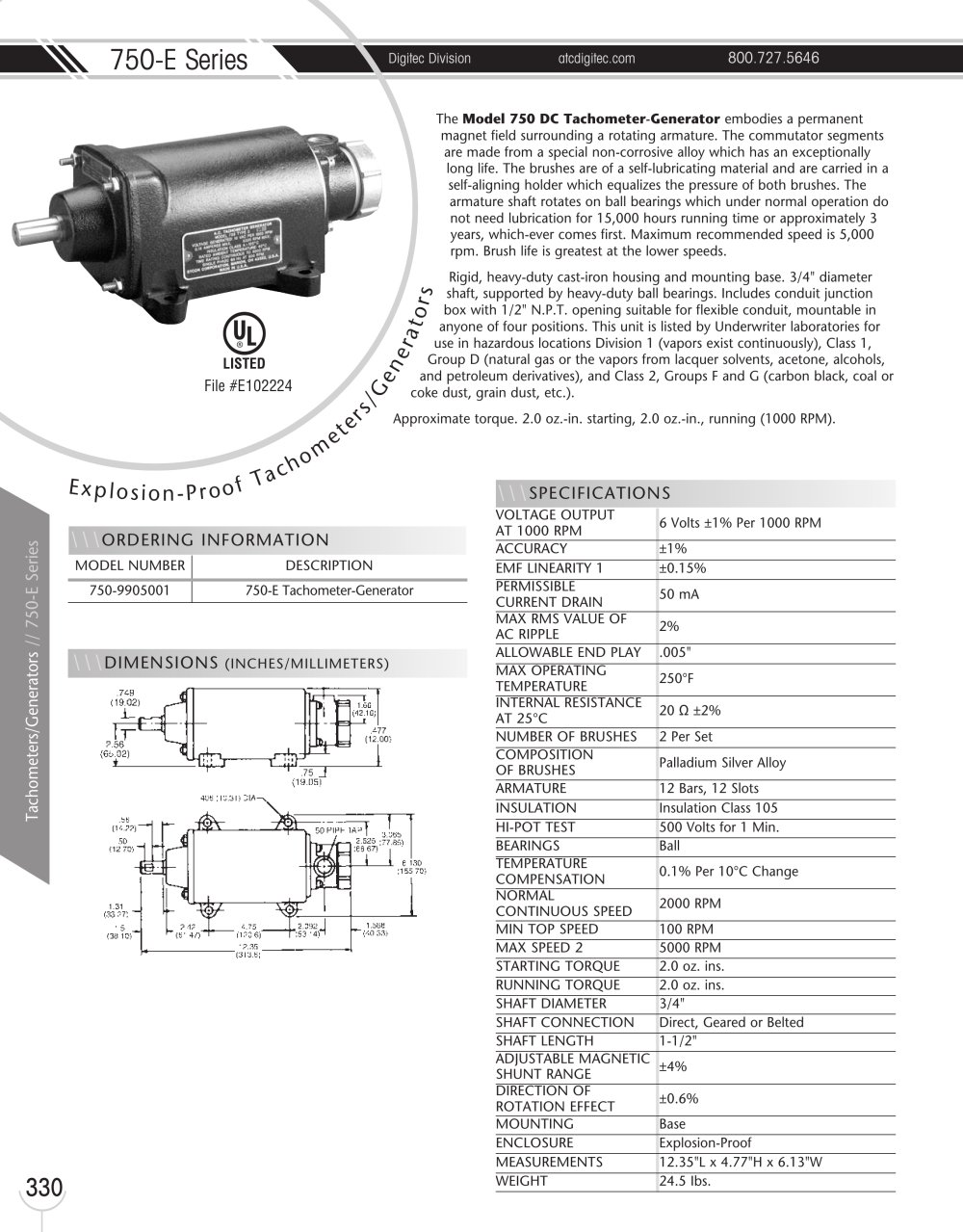 Marsh Bellofram DigiTec Division 750E Series Explosionproof Tachometer/Generator - Marsh Bellofram