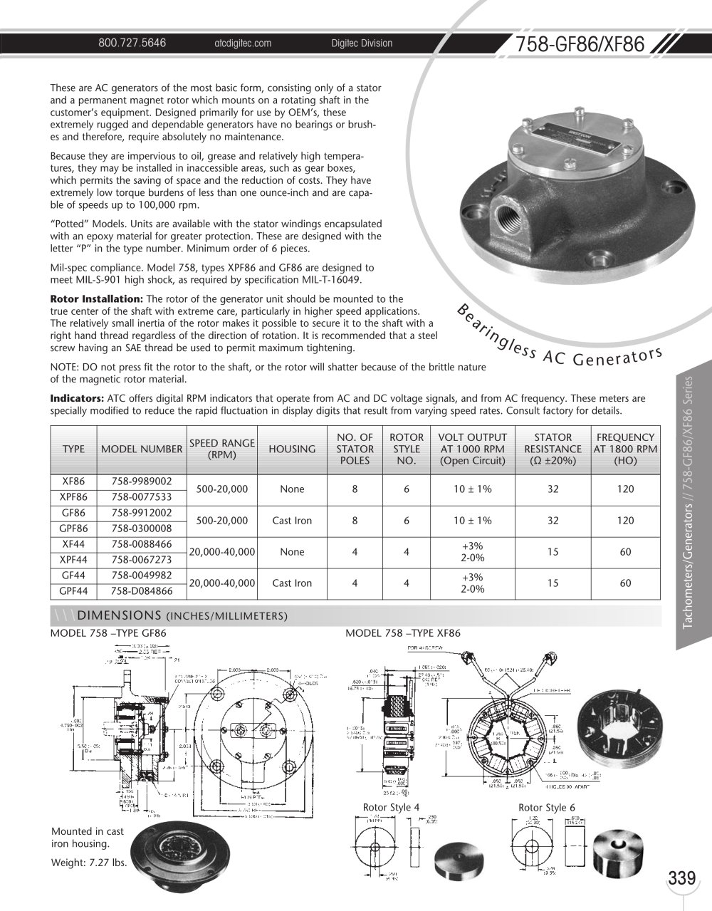 Marsh Bellofram DigiTec Division 758-GF86/XF86 Series Bearingless AC Generators - Marsh Bellofram