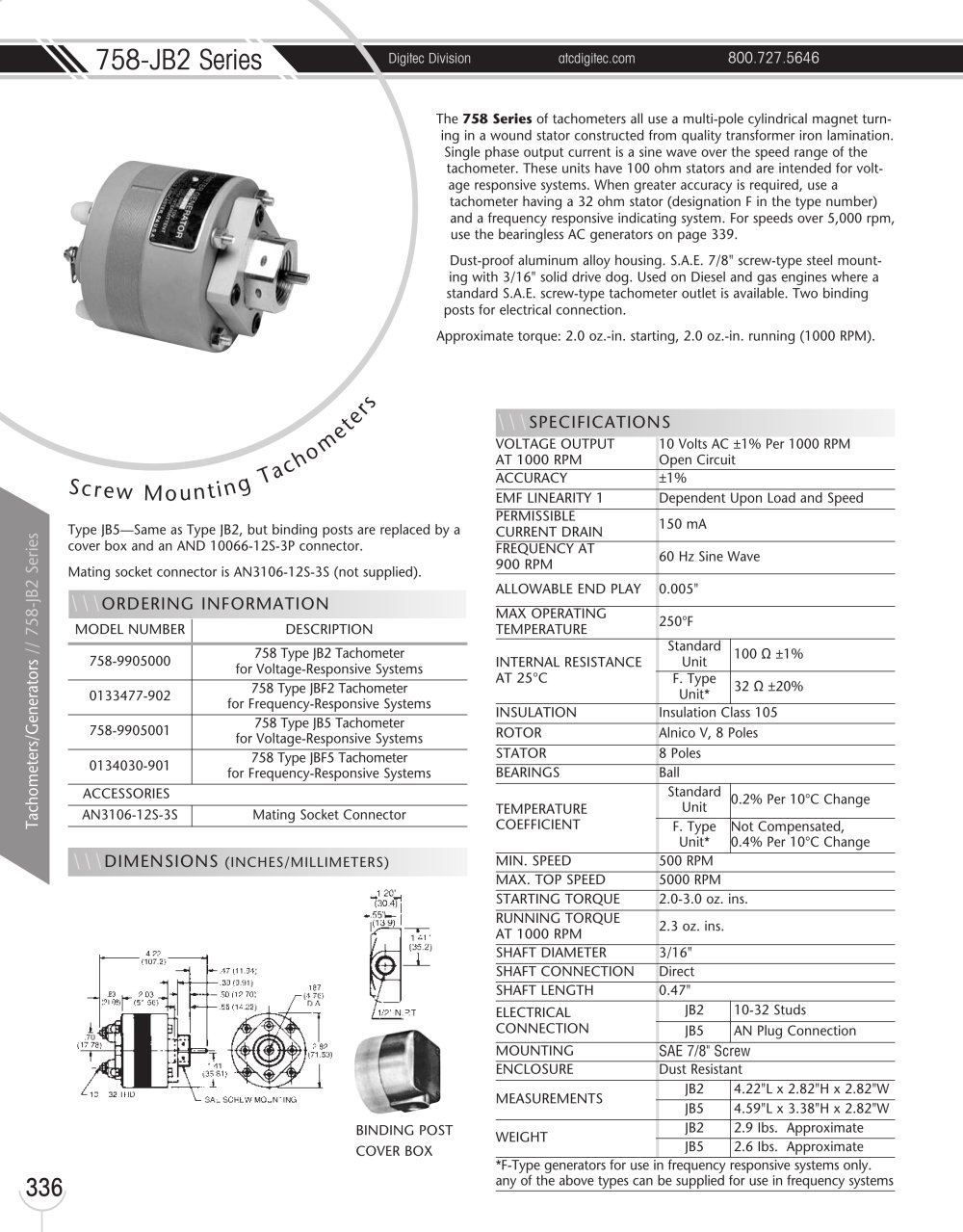 Marsh Bellofram DigiTec Division 758-JB2 Series Screw Mounting Tachometers - Marsh Bellofram