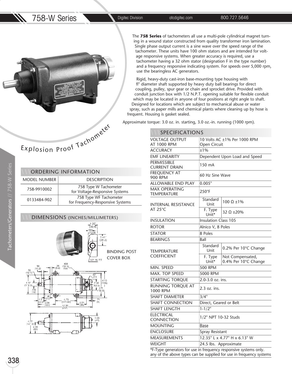 Marsh Bellofram DigiTec Division 758-W Series Explosionproof Tachometer - Marsh Bellofram