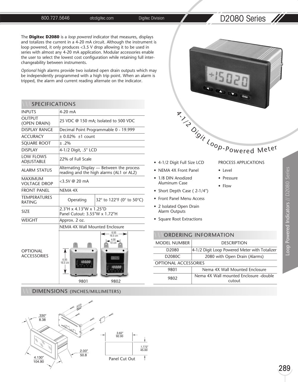 Marsh Bellofram DigiTec Division D2080 Series 4-1/2 Digit Loop Powered Meter - Marsh Bellofram