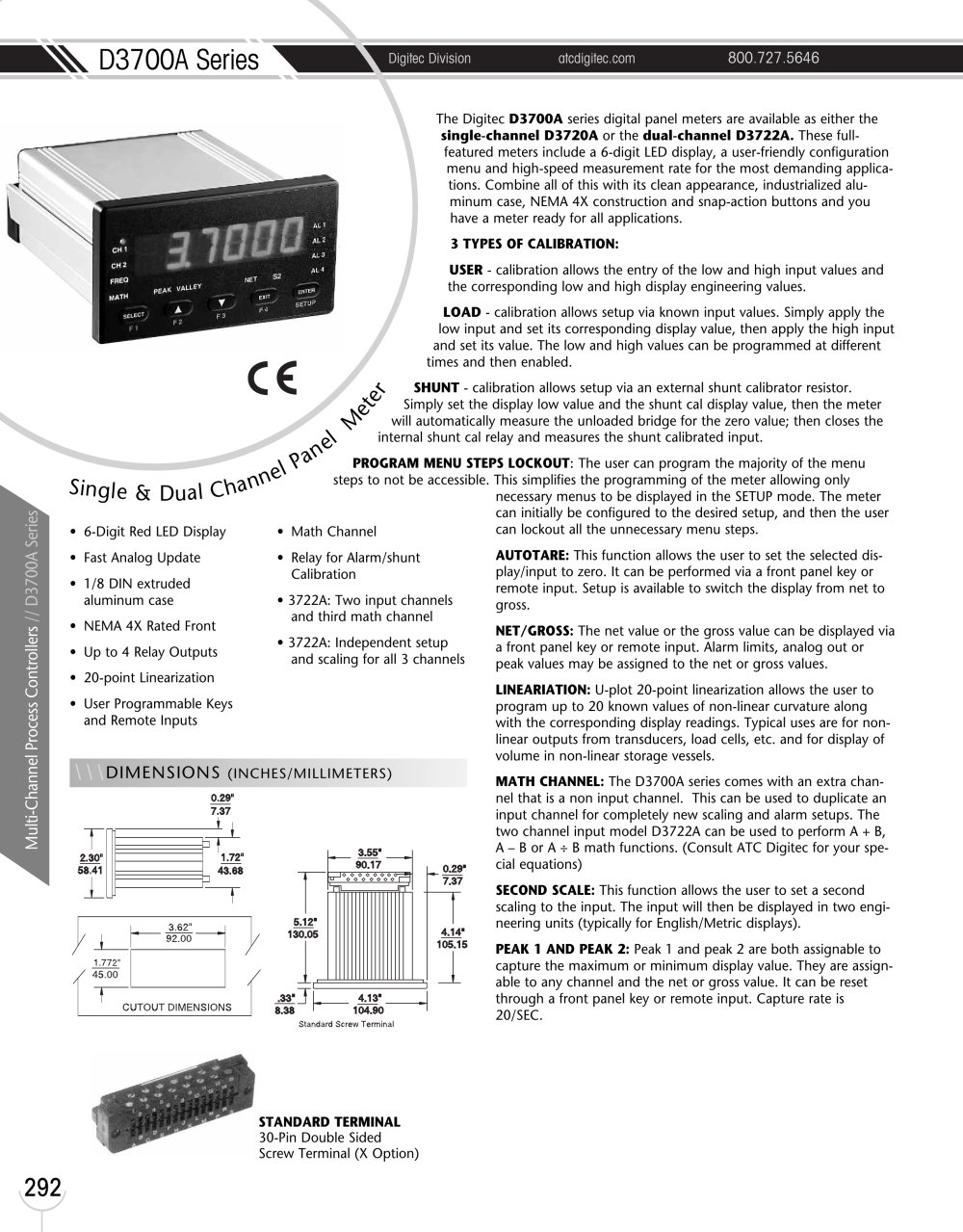 Marsh Bellofram DigiTec Division D3700A Series Single & Dual Channel Panel Meter - Marsh Bellofram
