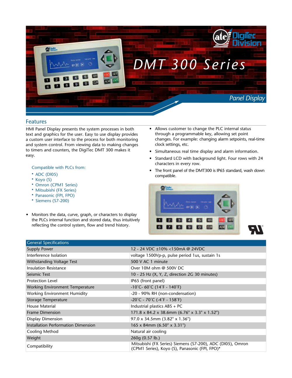 Marsh Bellofram DigiTec Division DMT 300 Series HMI Panel Display - Marsh Bellofram