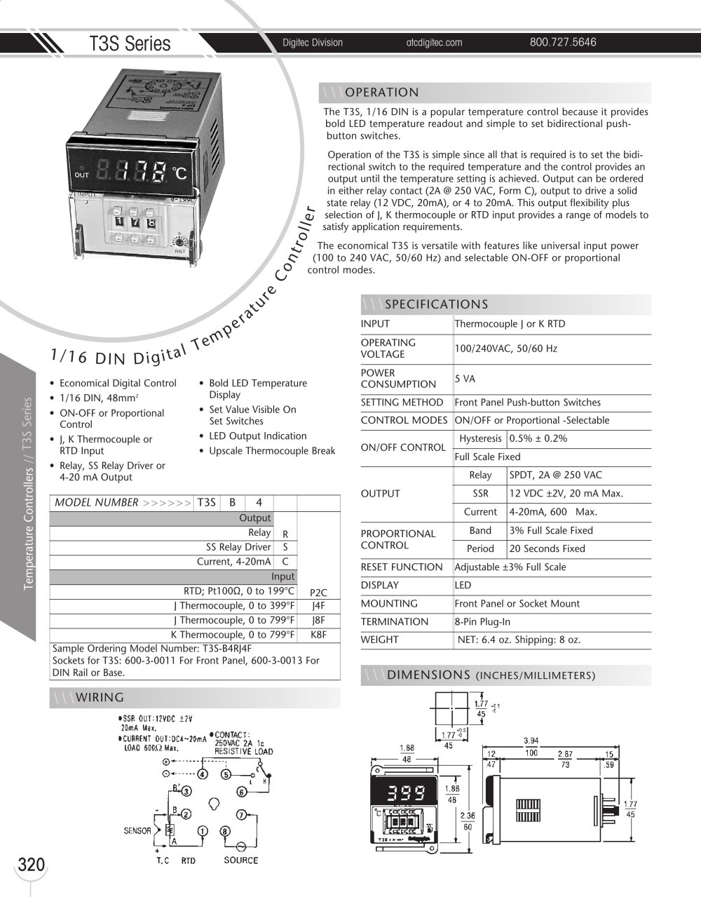 Marsh Bellofram DigiTec Division T3S Series 1/16 DIN Digital Temperature Controller - Marsh Bellofram