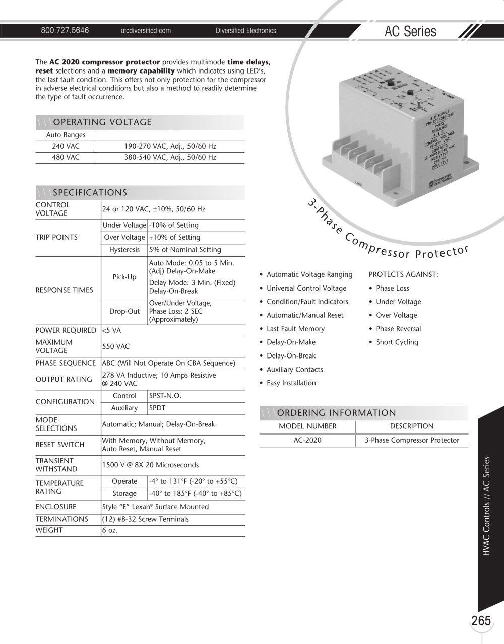 Marsh Bellofram Diversified Electronics Division AC 2020 Series HVAC 3-Phase Compressor Protector - Marsh Bellofram