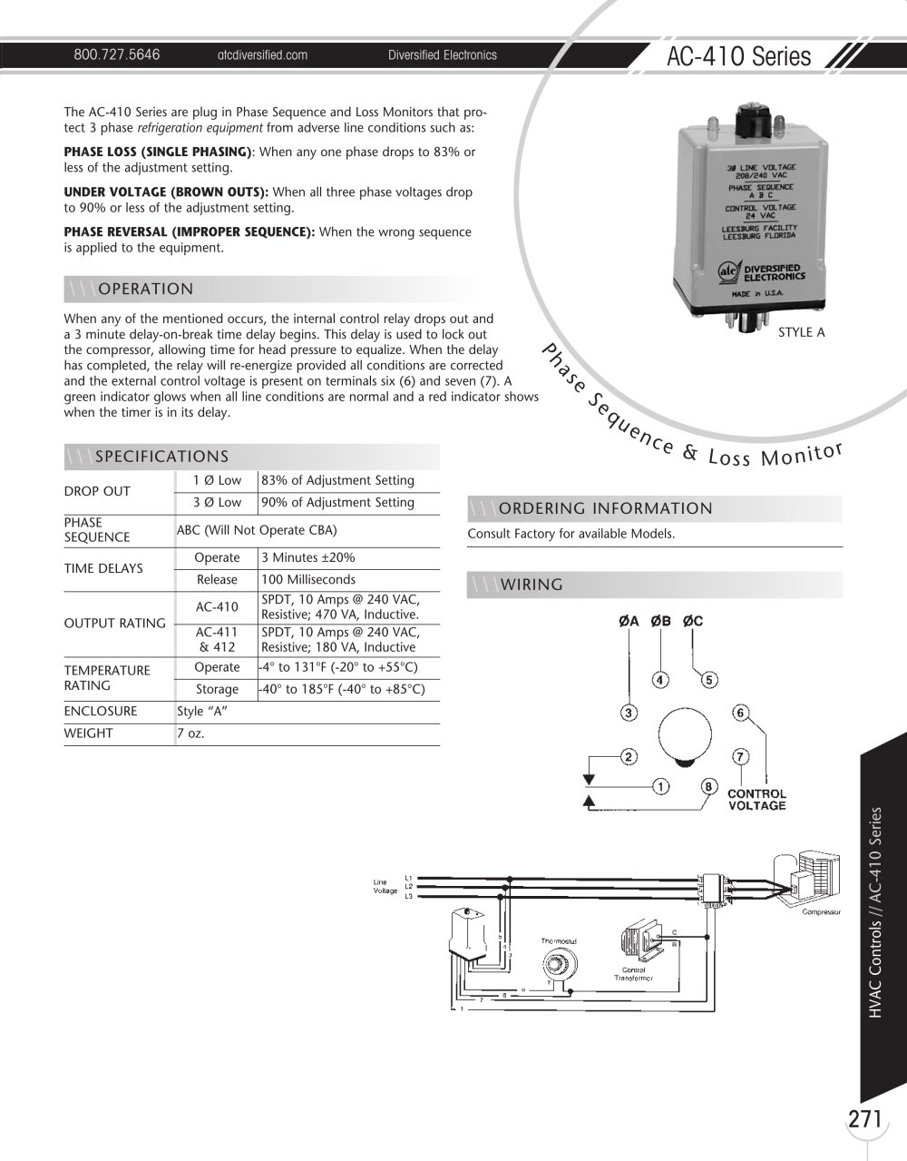Marsh Bellofram Diversified Electronics Division AC-410 Series HVAC Phase Sequence & Loss Monitor - Marsh Bellofram