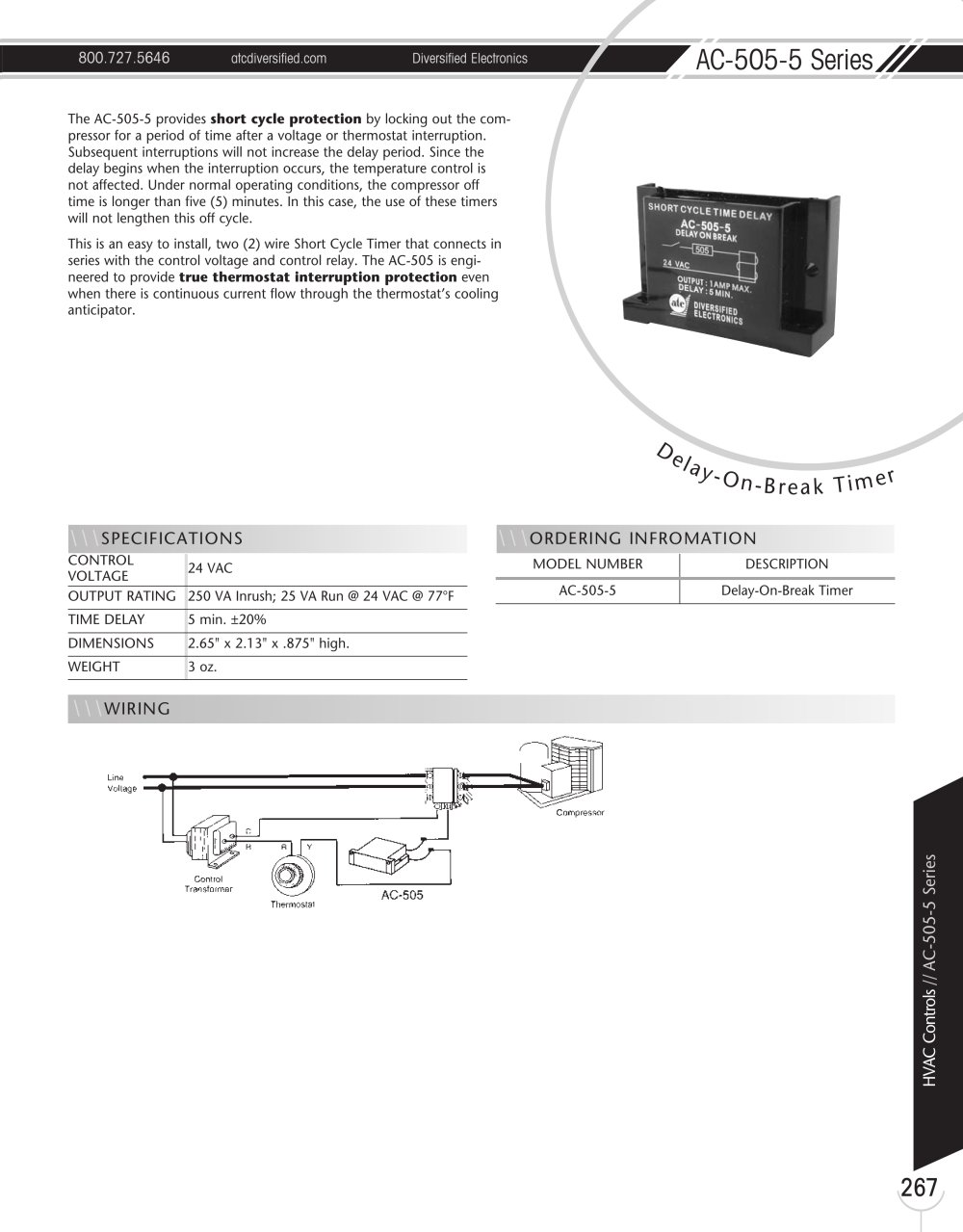 Marsh Bellofram Diversified Electronics Division AC-505-5 Series HVAC Delay-On-Break Timer - Marsh Bellofram