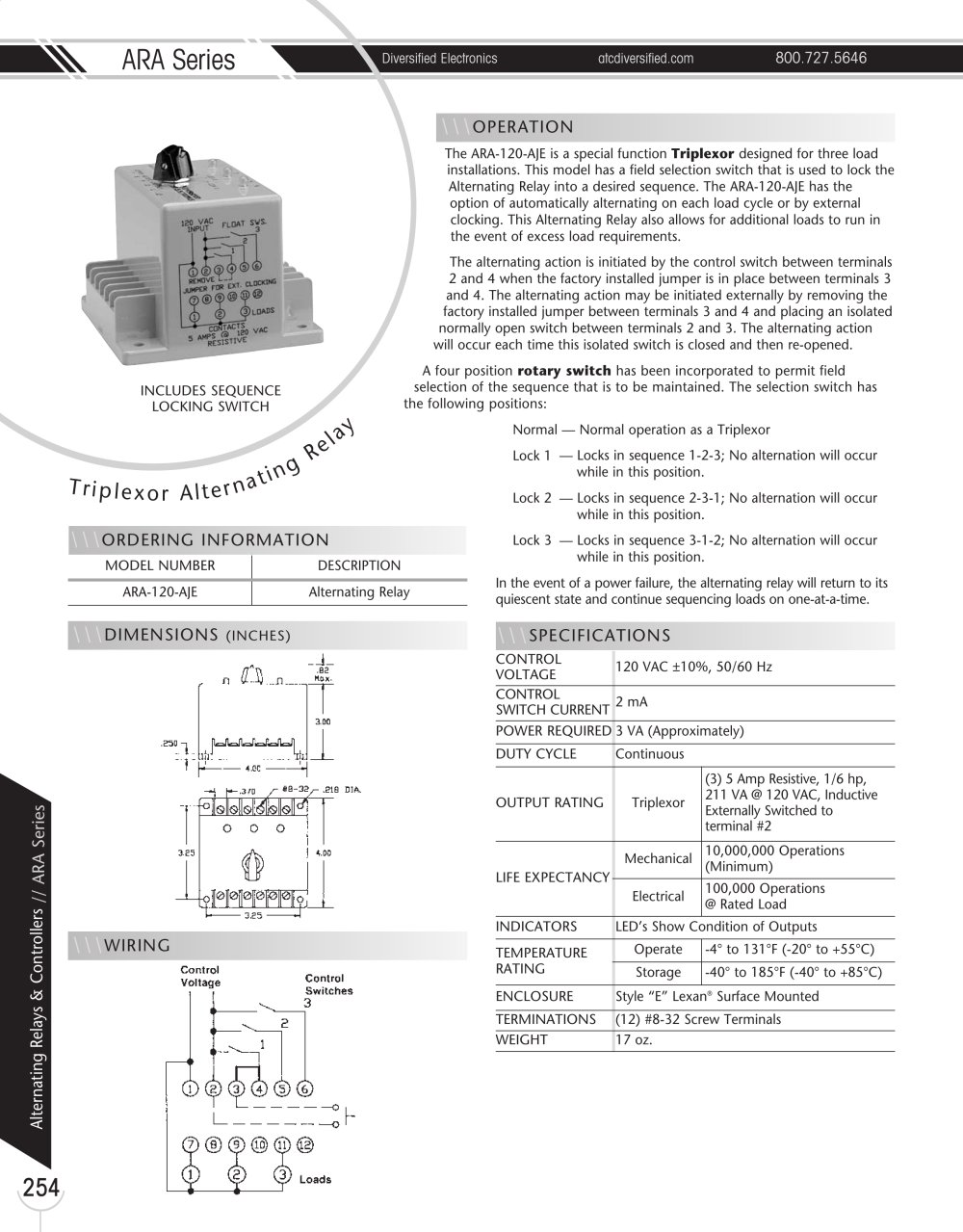 Marsh Bellofram Diversified Electronics Division ARA Series Triplexor Alternating Relay - Marsh Bellofram