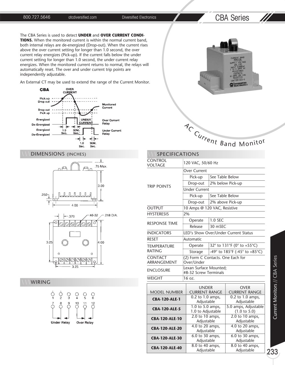 Marsh Bellofram Diversified Electronics Division CBA Series AC Current Band Monitor - Marsh Bellofram
