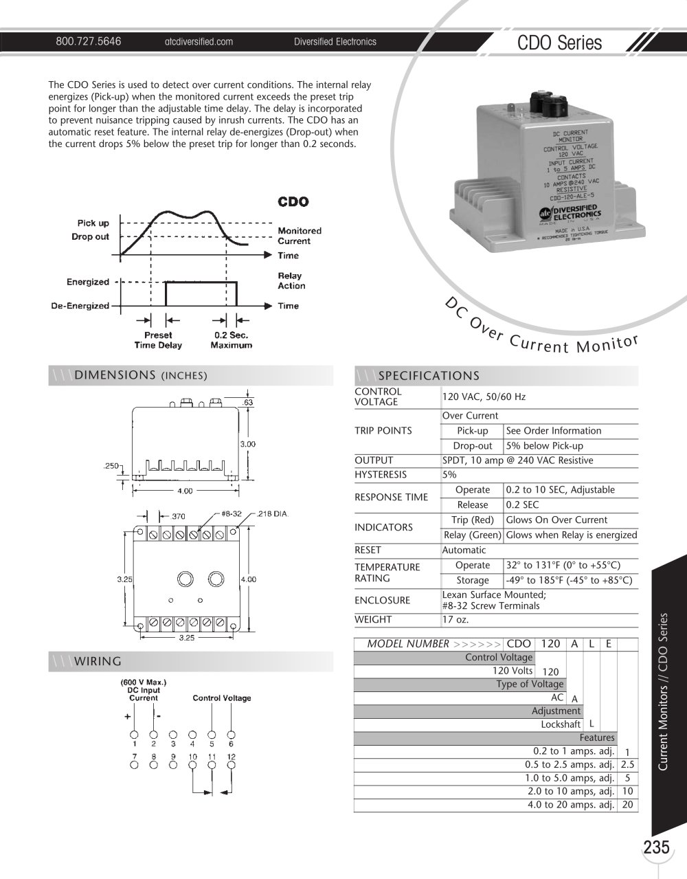 Marsh Bellofram Diversified Electronics Division CDO Series Over Current Monitor - Marsh Bellofram