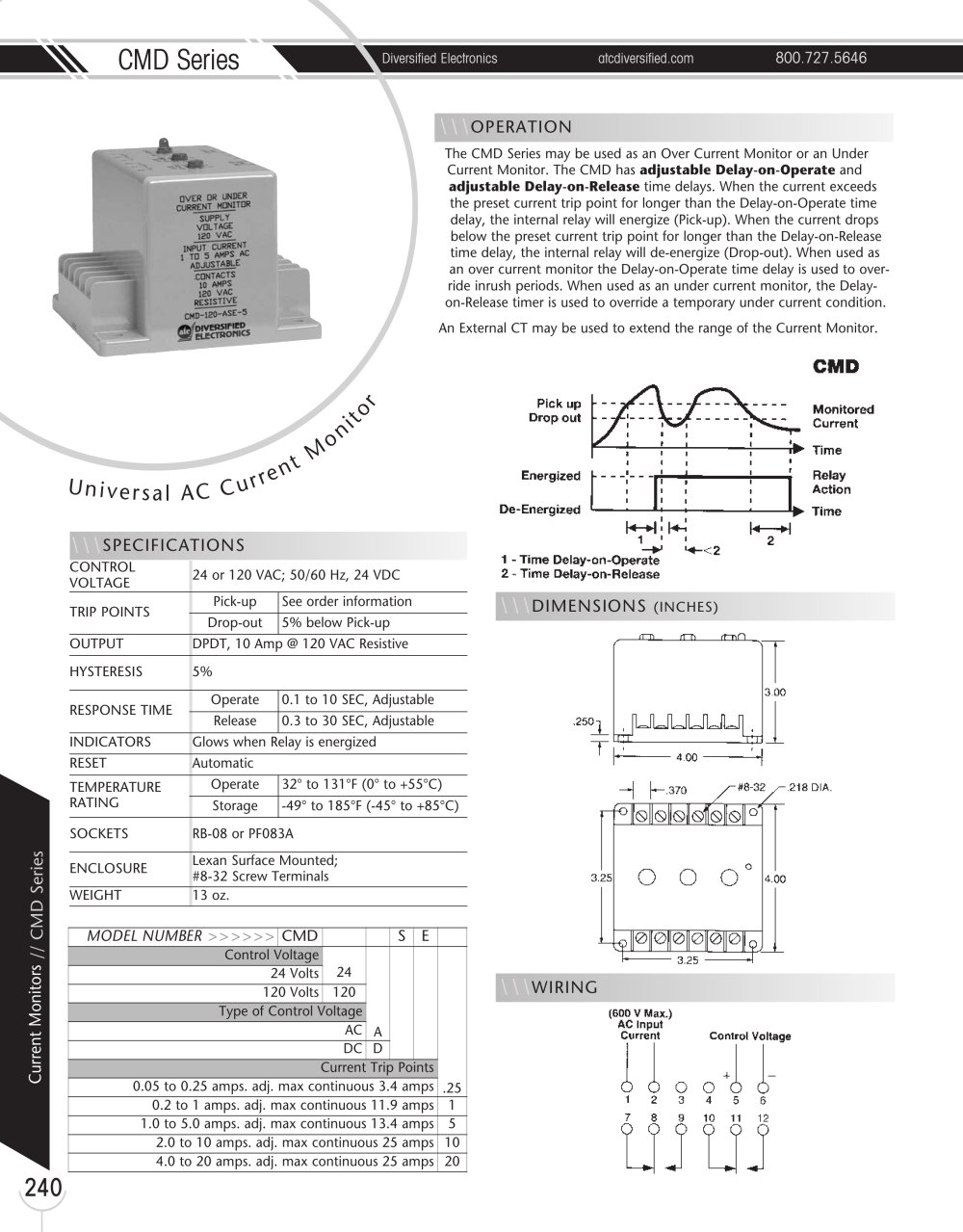 Marsh Bellofram Diversified Electronics Division CMD Series Universal AC Current Monitor - Marsh Bellofram