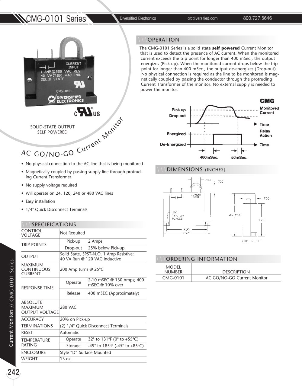 Marsh Bellofram Diversified Electronics Division CMG-0101 Series Solid-State Self-Powered AC Current Monitor - Marsh Bellofram