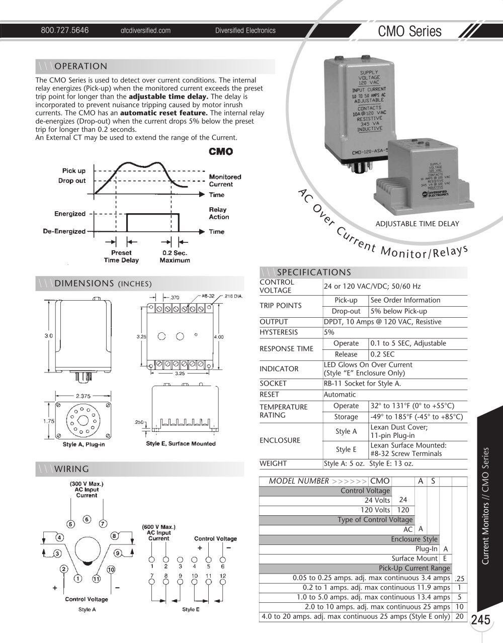 Marsh Bellofram Diversified Electronics Division CMO Series AC Over Current Monitor/Relays - Marsh Bellofram