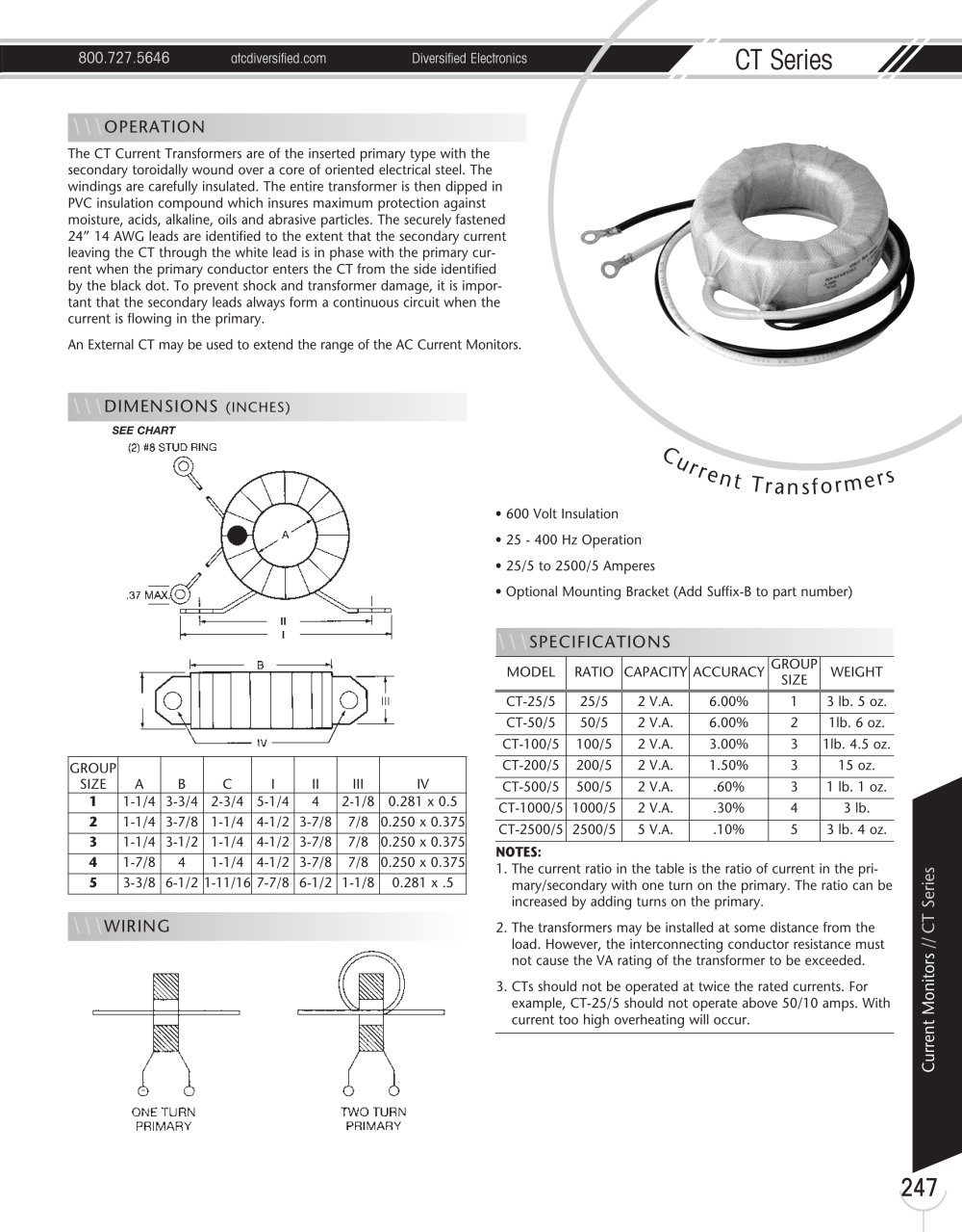 Marsh Bellofram Diversified Electronics Division CT Series Current Transformers - Marsh Bellofram
